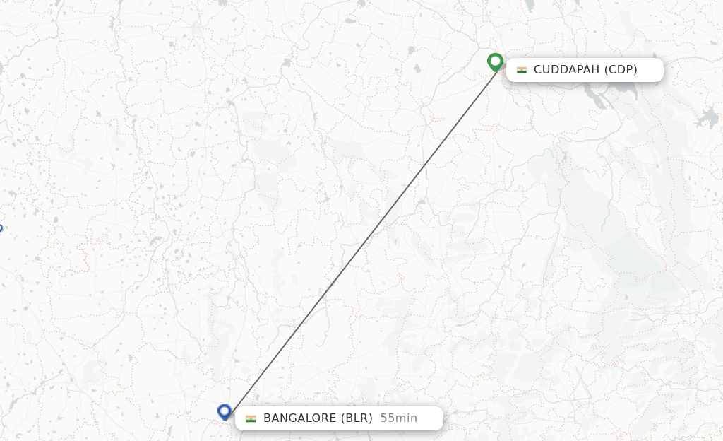 Flights from Kadapa to Bengaluru route map