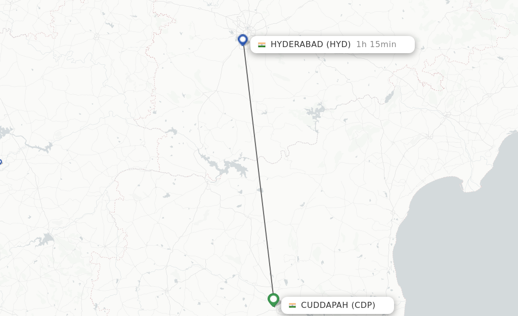 Flights from Kadapa to Hyderabad route map