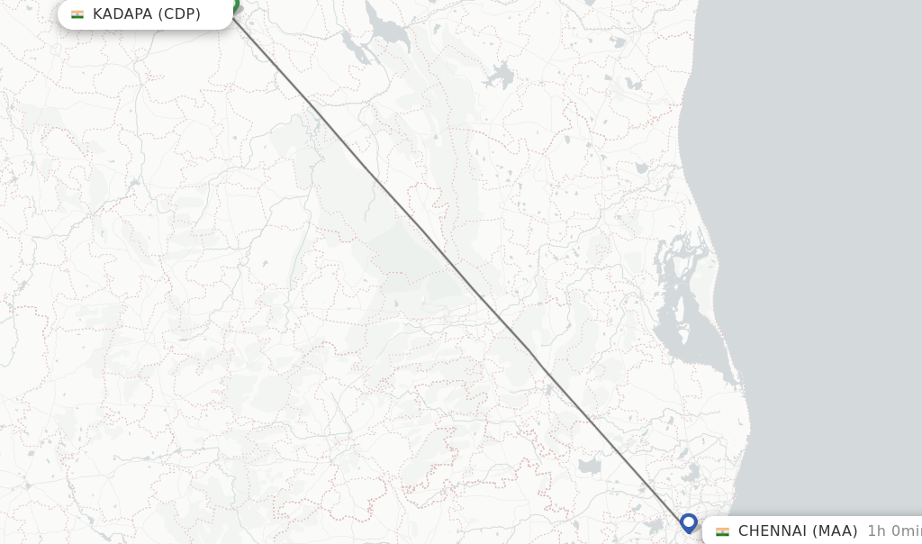 Flights from Kadapa to Chennai route map