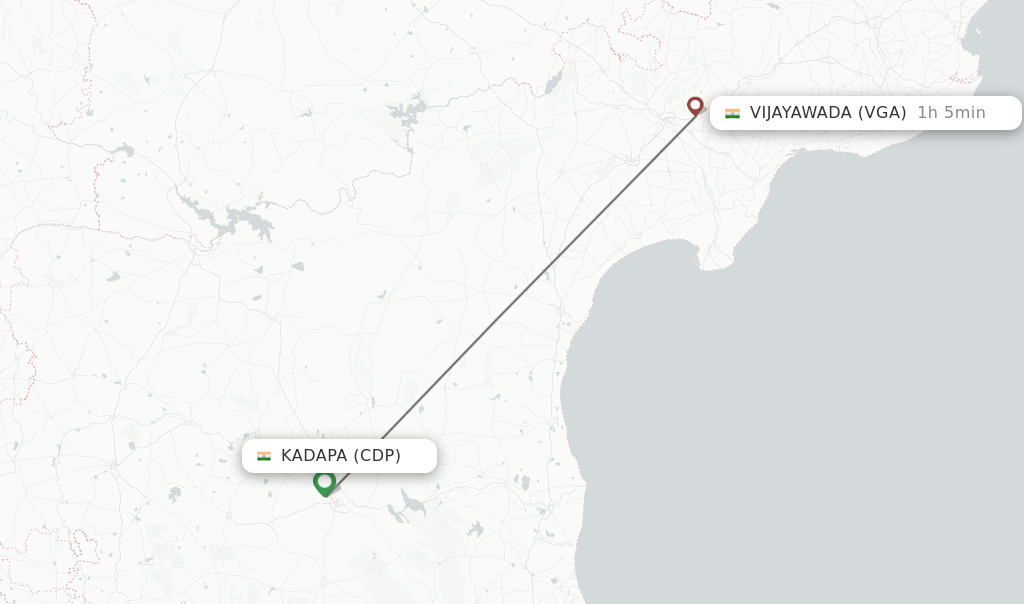 Flights from Kadapa to Vijayawada route map