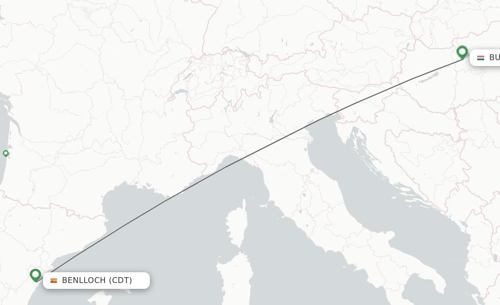 Flights from Benlloch to Budapest route map