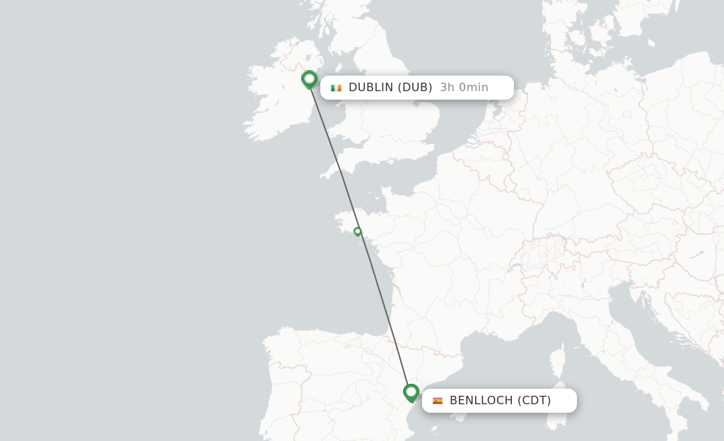 Flights from Benlloch to Dublin route map