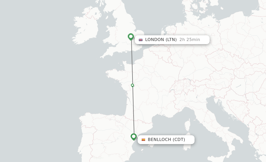 Flights from Benlloch to London route map