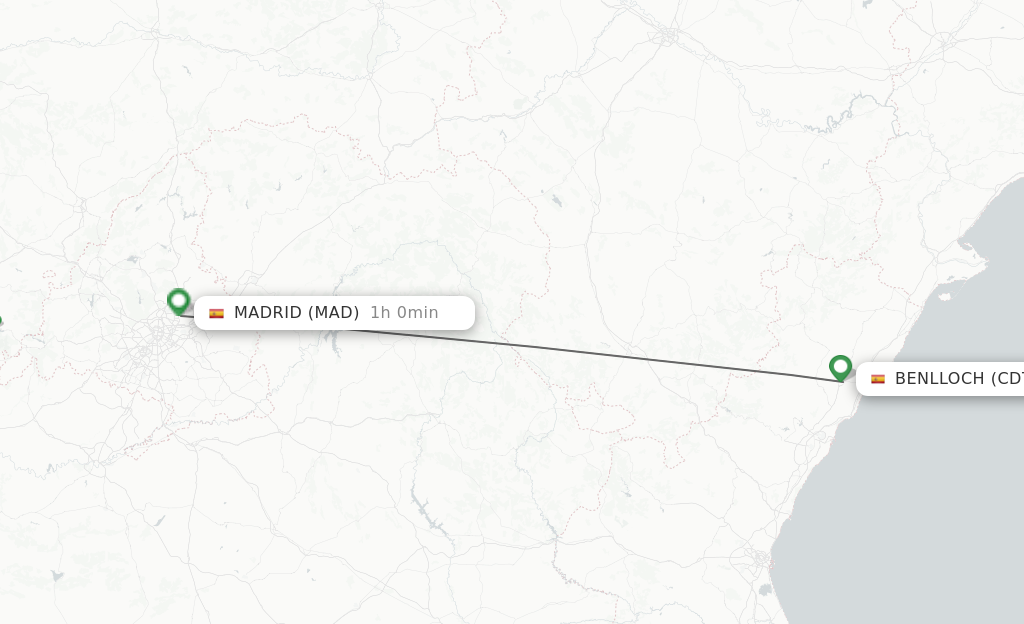 Flights from Benlloch to Madrid route map