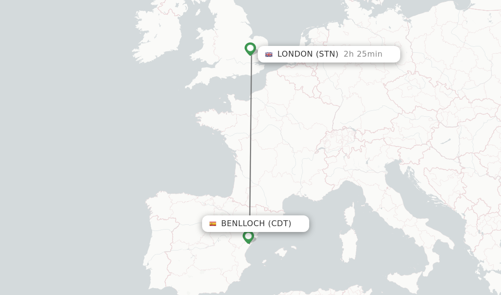 Flights from Benlloch to London route map
