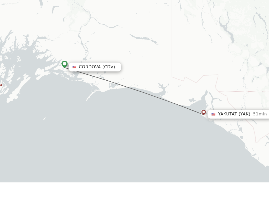 Flights from Cordova to Yakutat route map