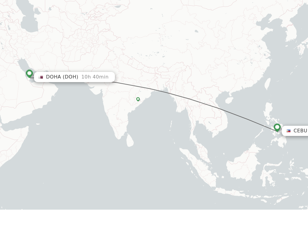 Flights from Cebu City to Doha route map