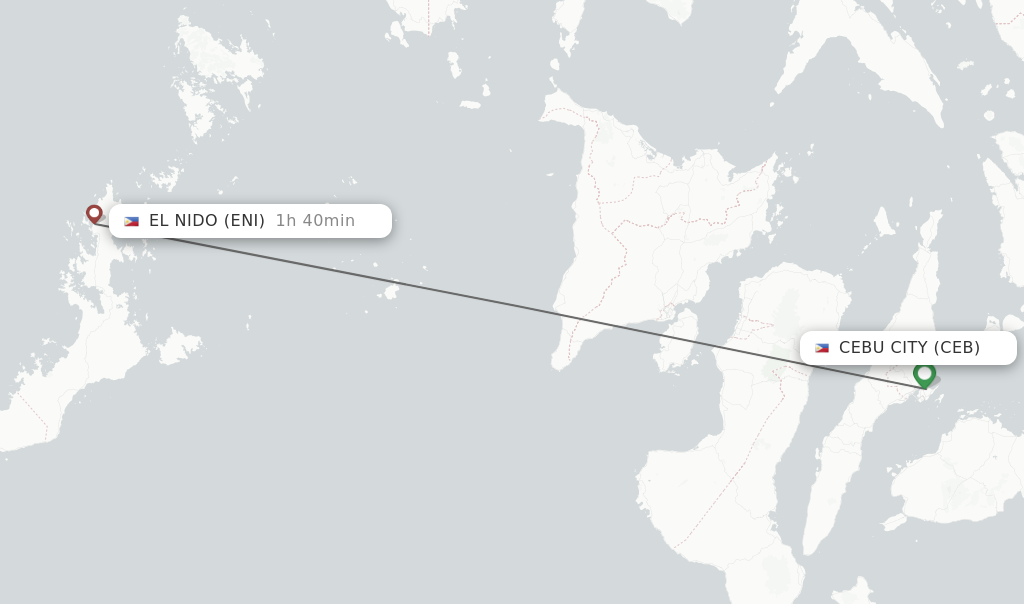 Flights from Cebu City to El Nido route map
