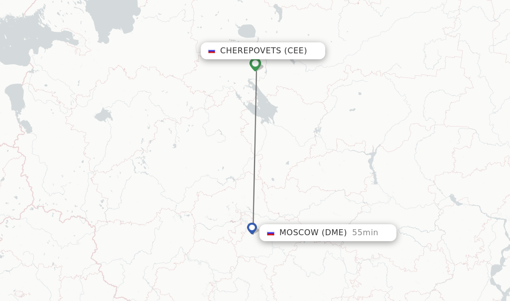 Flights from Cherepovets to Moscow route map