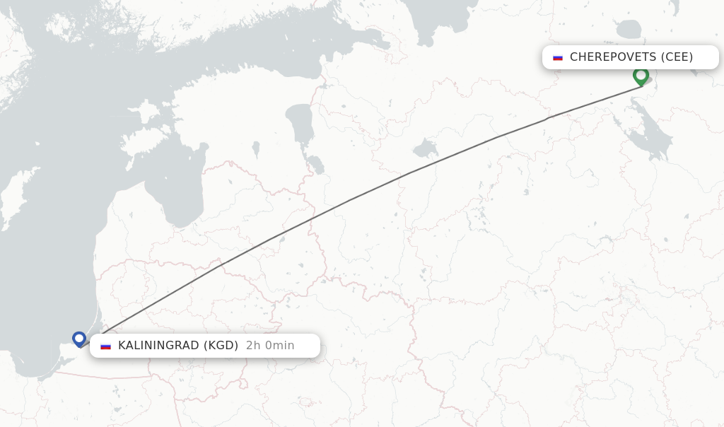 Flights from Cherepovets to Kaliningrad route map