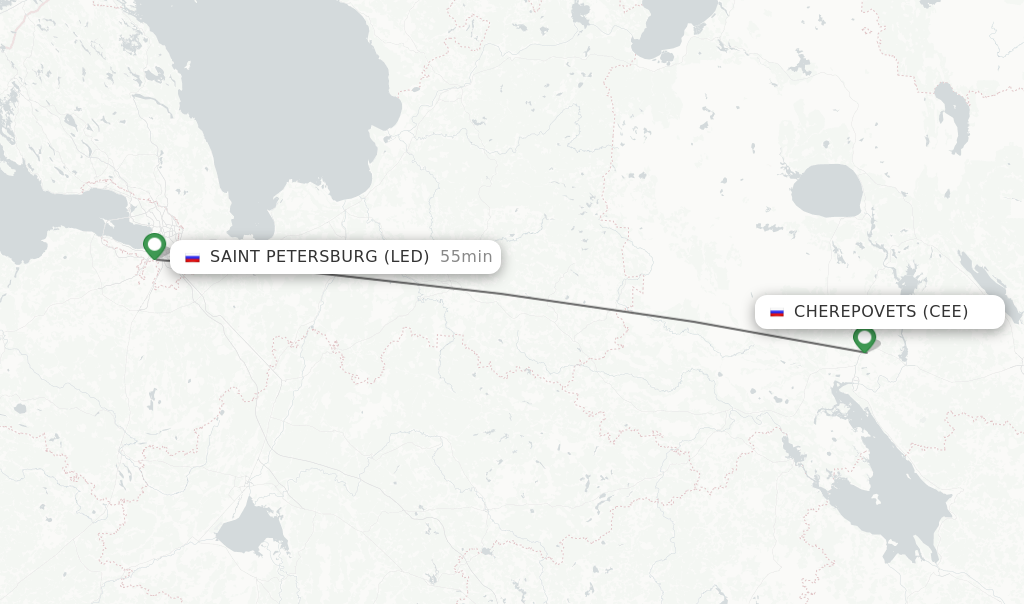 Flights from Cherepovets to Saint Petersburg route map