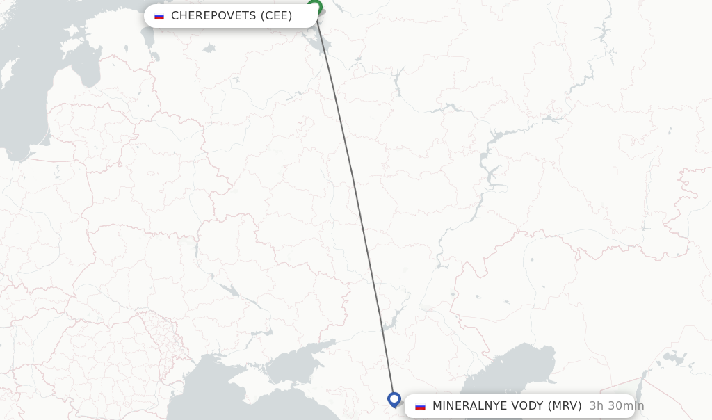 Flights from Cherepovets to Mineralnye Vody route map