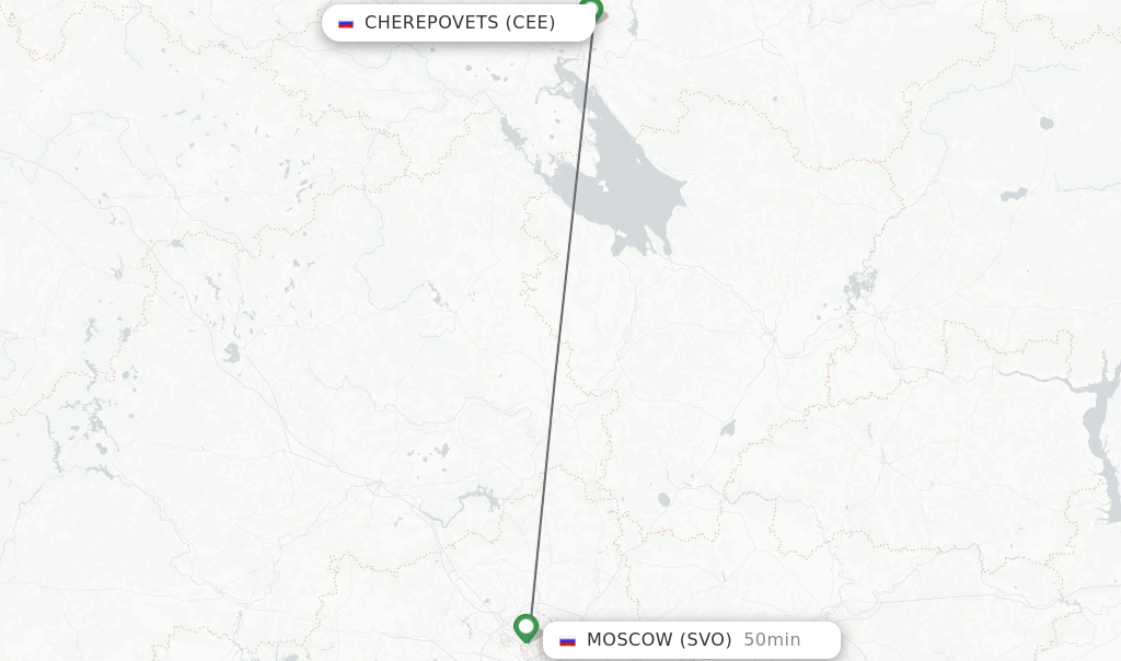 Flights from Cherepovets to Moscow route map