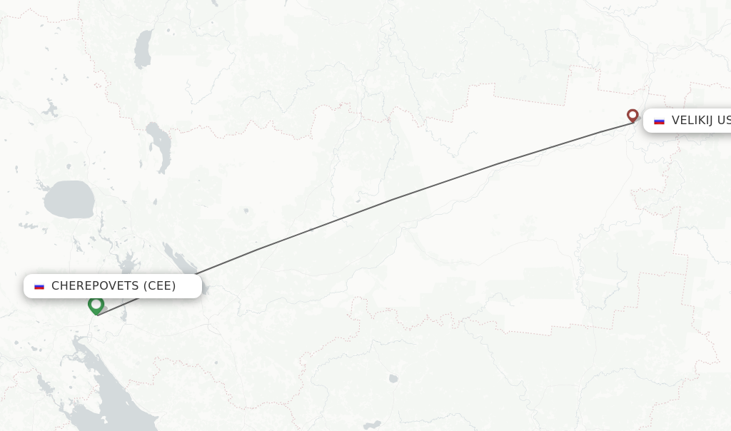 Flights from Cherepovets to Velikij Ustyug route map