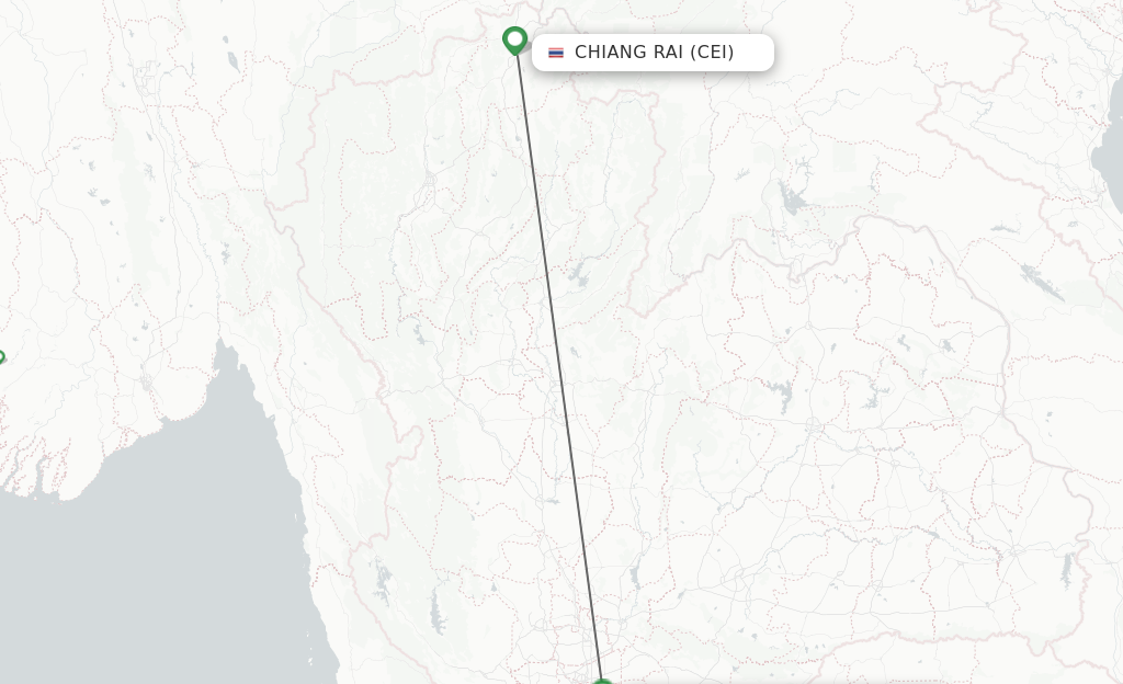 Flights from Chiang Rai to Bangkok route map