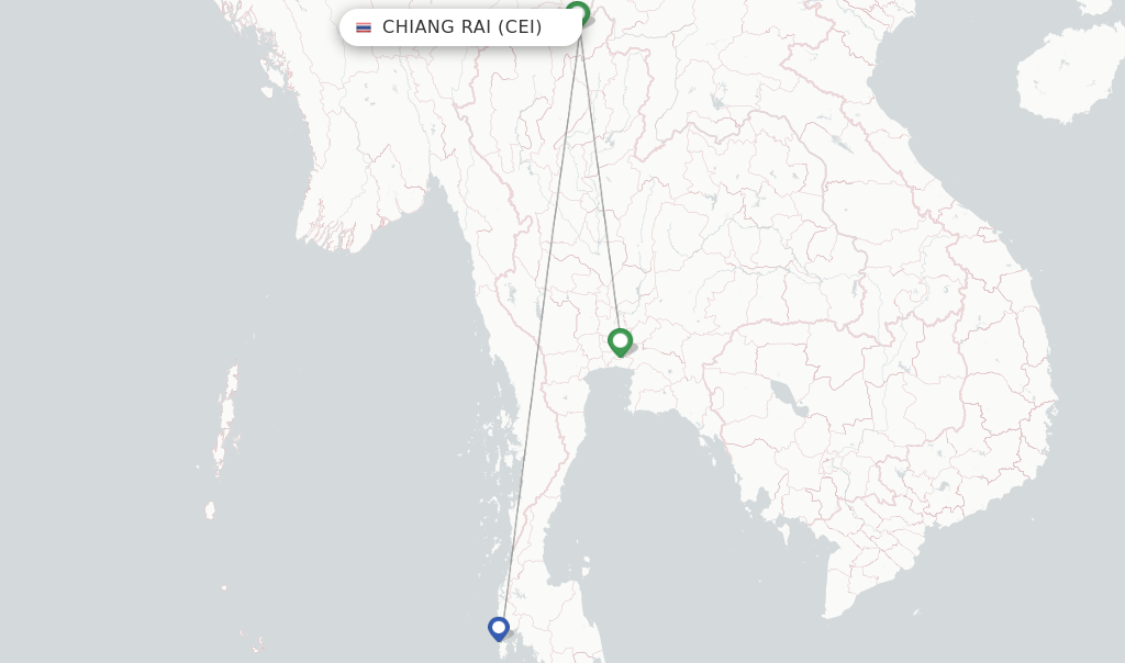 Route map with flights from Chiang Rai with Vietjet Thailand