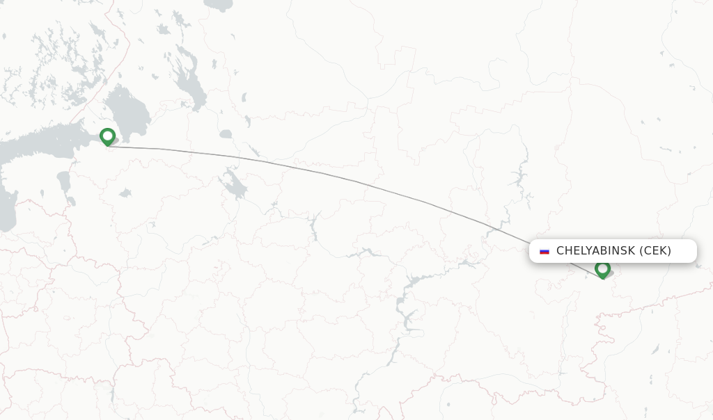 Route map with flights from Chelyabinsk with Smartavia