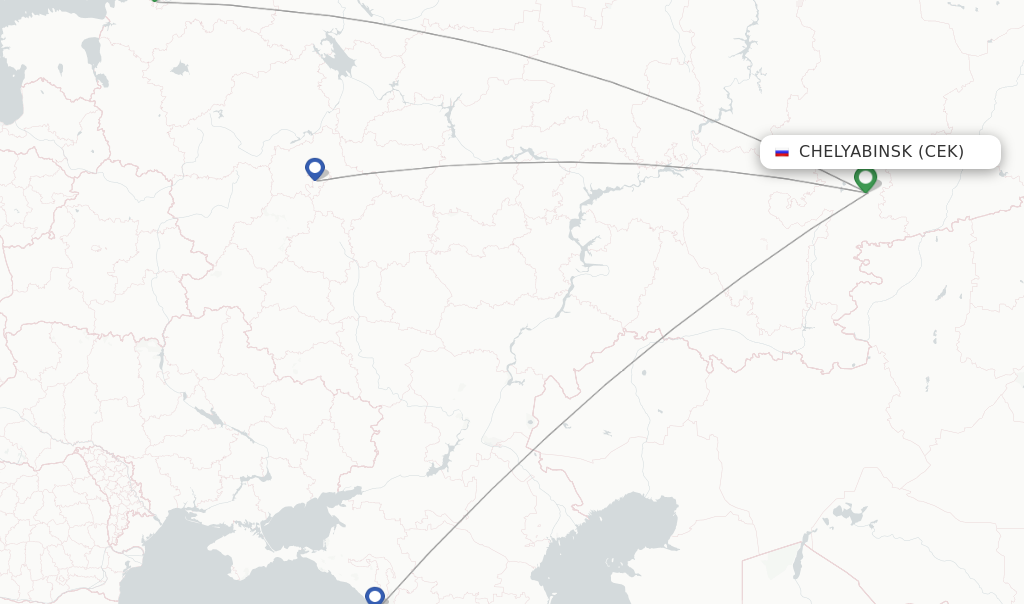 Route map with flights from Chelyabinsk with Pobeda