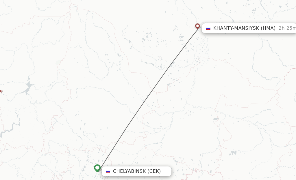 Flights from Chelyabinsk to Khanty-Mansiysk route map