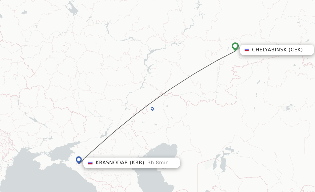 Flights from Krasnodar to Chelyabinsk route map