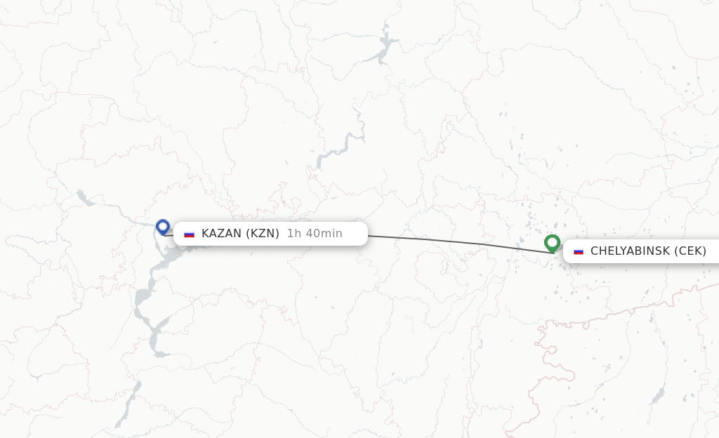 Flights from Chelyabinsk to Kazan route map