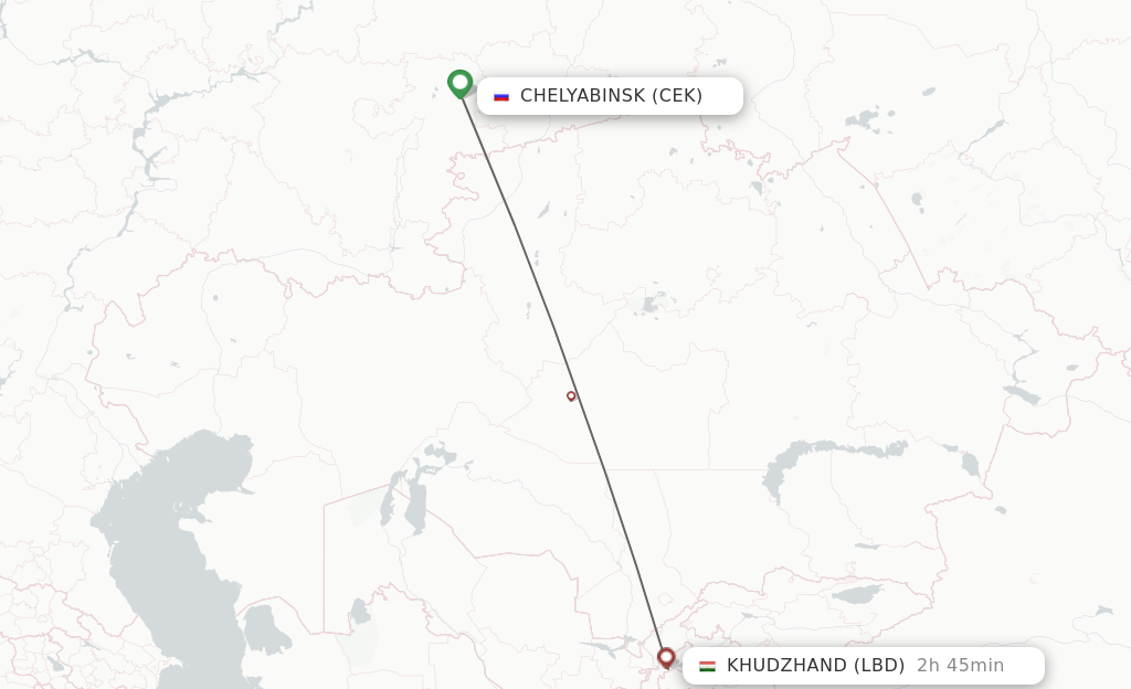 Flights from Chelyabinsk to Khujand route map