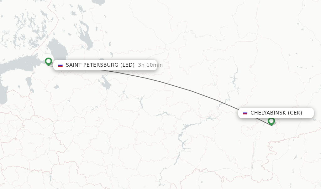Flights from Chelyabinsk to Saint Petersburg route map