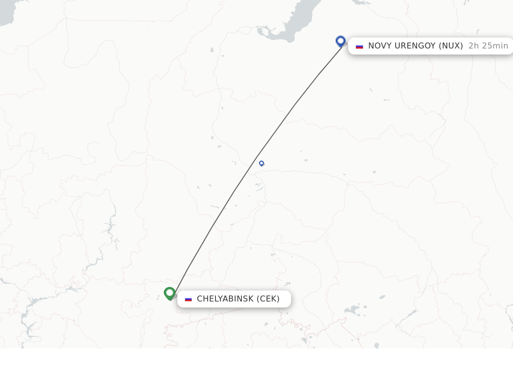 Flights from Novy Urengoy to Chelyabinsk route map
