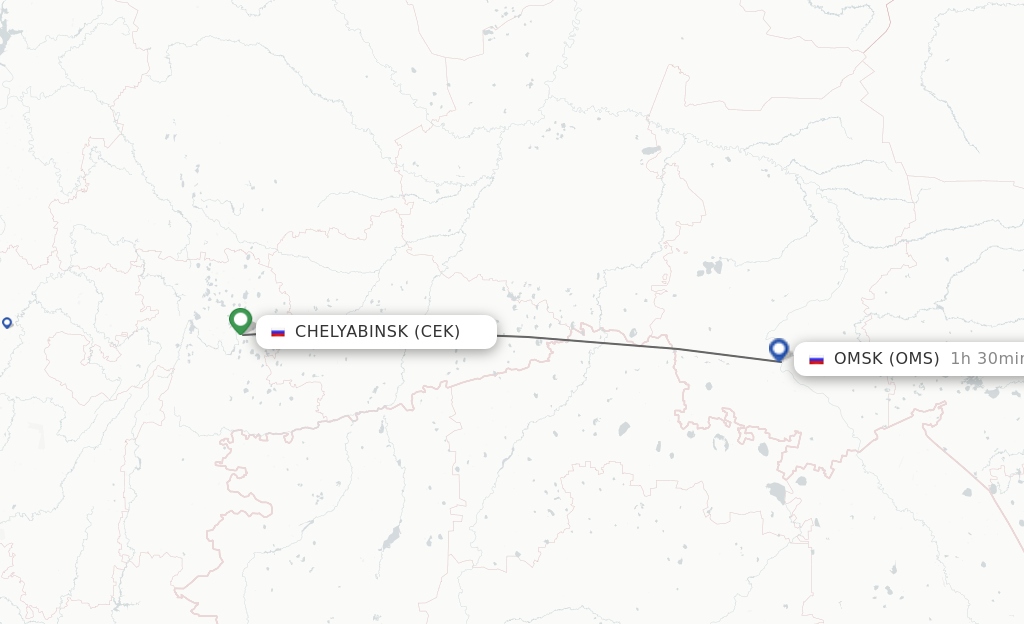 Flights from Chelyabinsk to Omsk route map