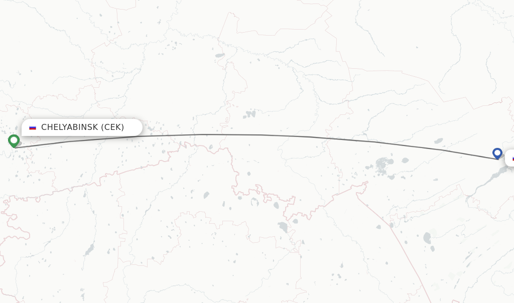 Flights from Chelyabinsk to Novosibirsk route map