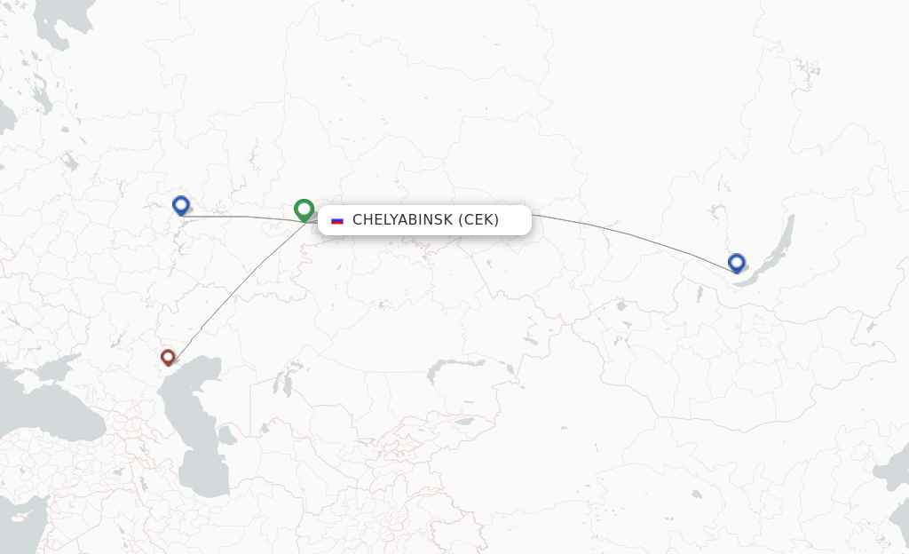Route map with flights from Chelyabinsk with UVT Aero