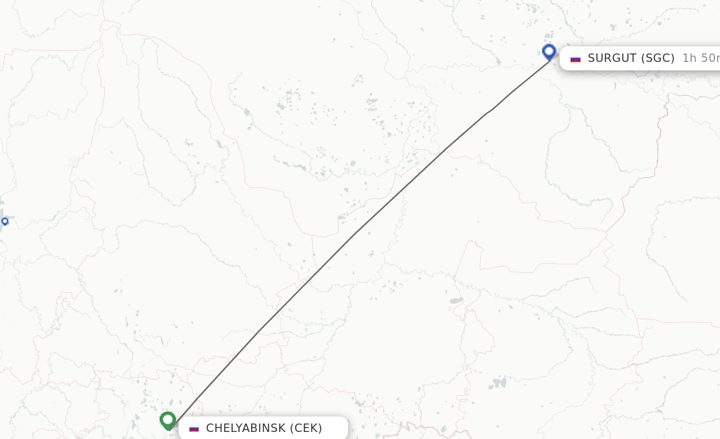 Flights from Chelyabinsk to Surgut route map