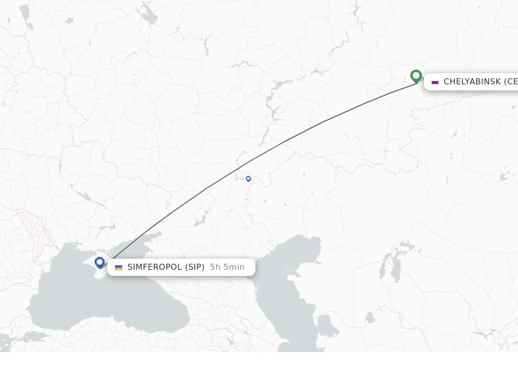 Flights from Chelyabinsk to Simferopol route map
