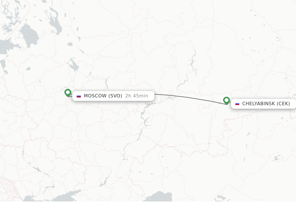 Flights from Chelyabinsk to Moscow route map