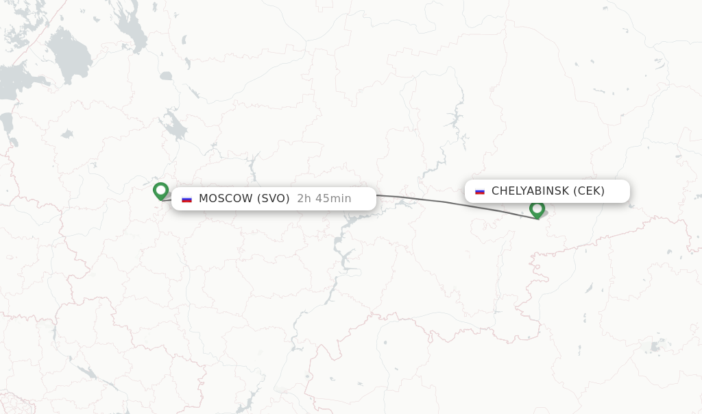 Flights from Chelyabinsk to Moscow route map