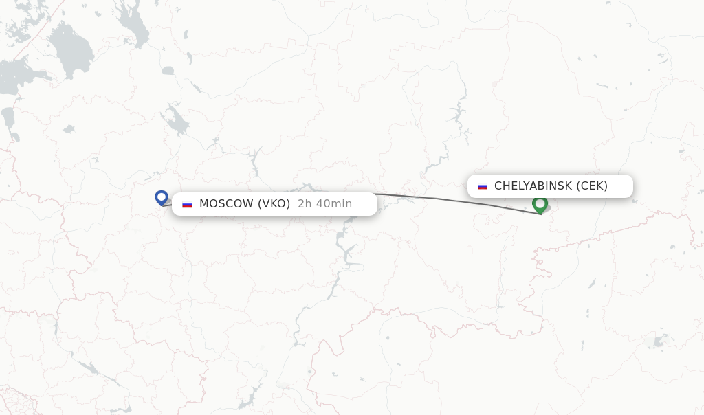 Flights from Chelyabinsk to Moscow route map