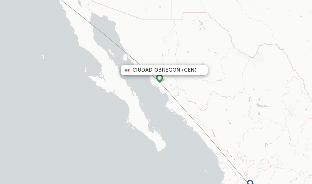 Route map with flights from Ciudad Obregon with Volaris