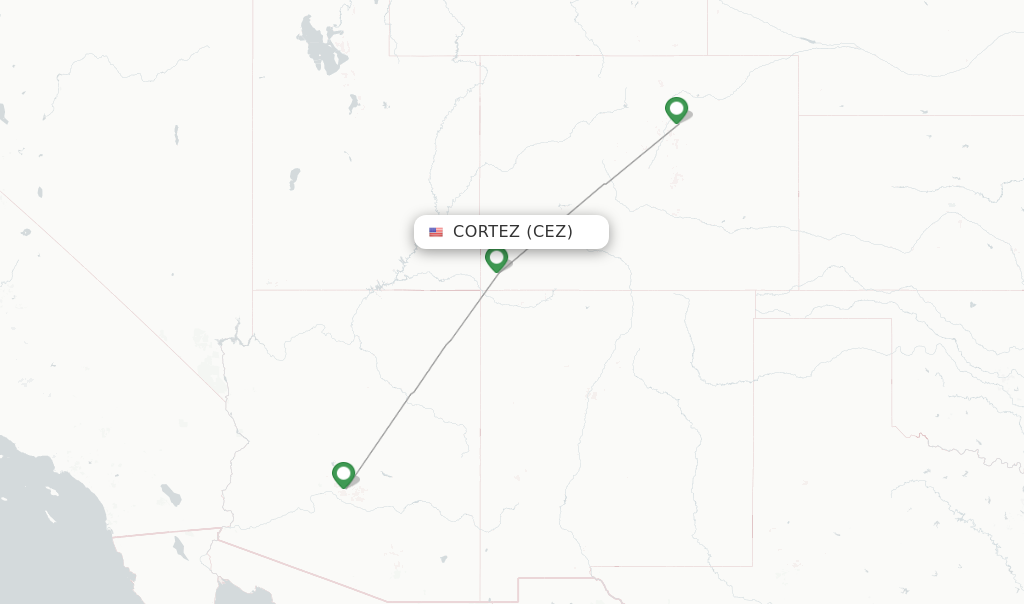 Flights from Cortez to Telluride route map