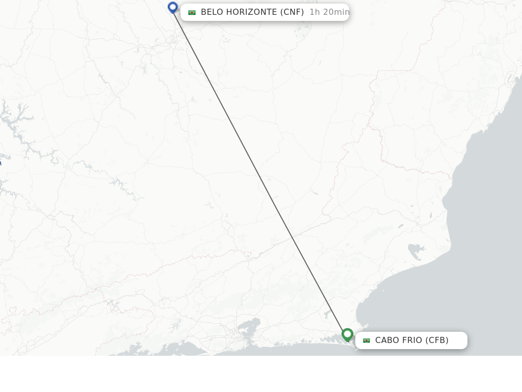 Flights from Cabo Frio to Belo Horizonte route map