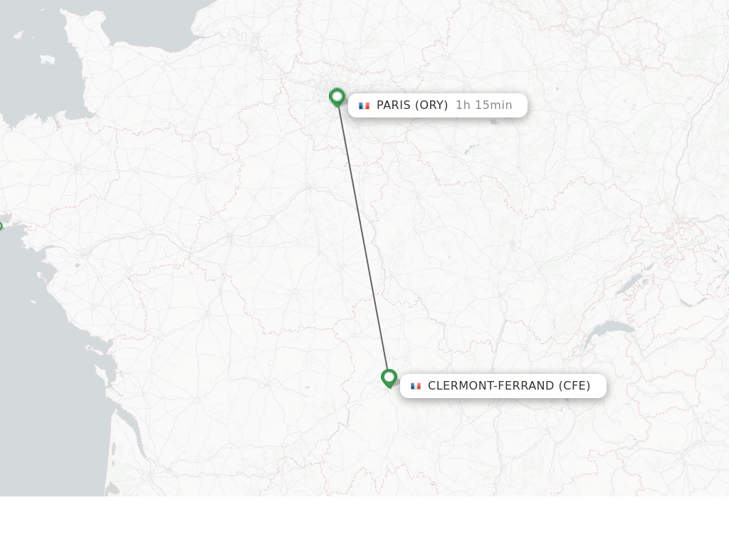 Flights from Paris to Clermont-Ferrand route map