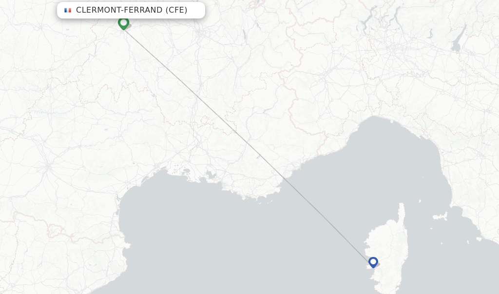 Route map with flights from Clermont-Ferrand with Air Corsica