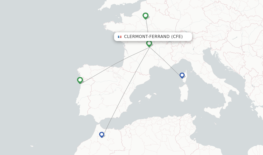 Flights from Clermont-Ferrand to Figari route map