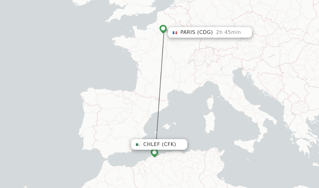Flights from Chlef to Paris route map