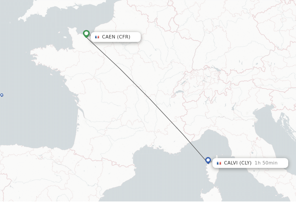Flights from Caen to Calvi route map
