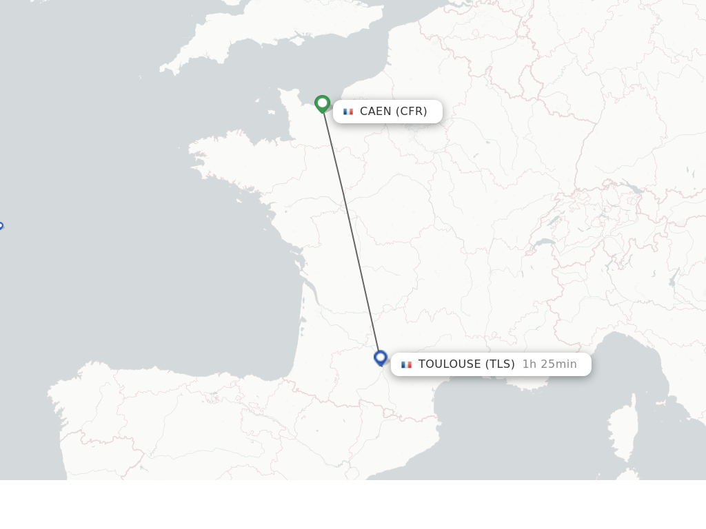 Flights from Caen to Toulouse route map
