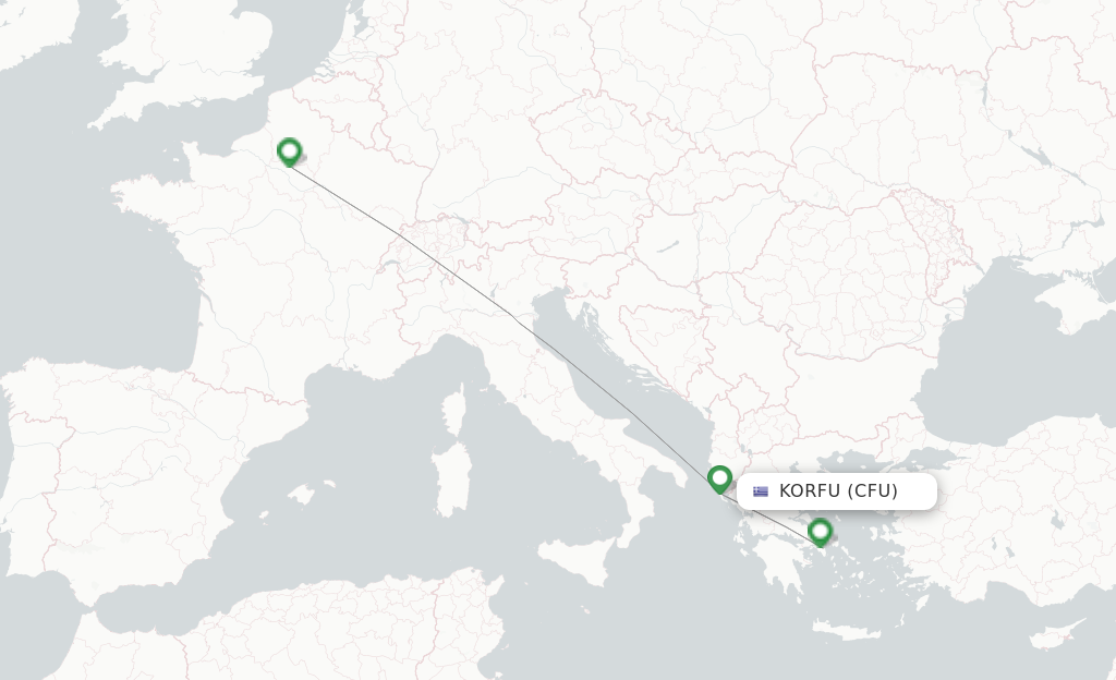 Route map with flights from Kerkyra with Aegean