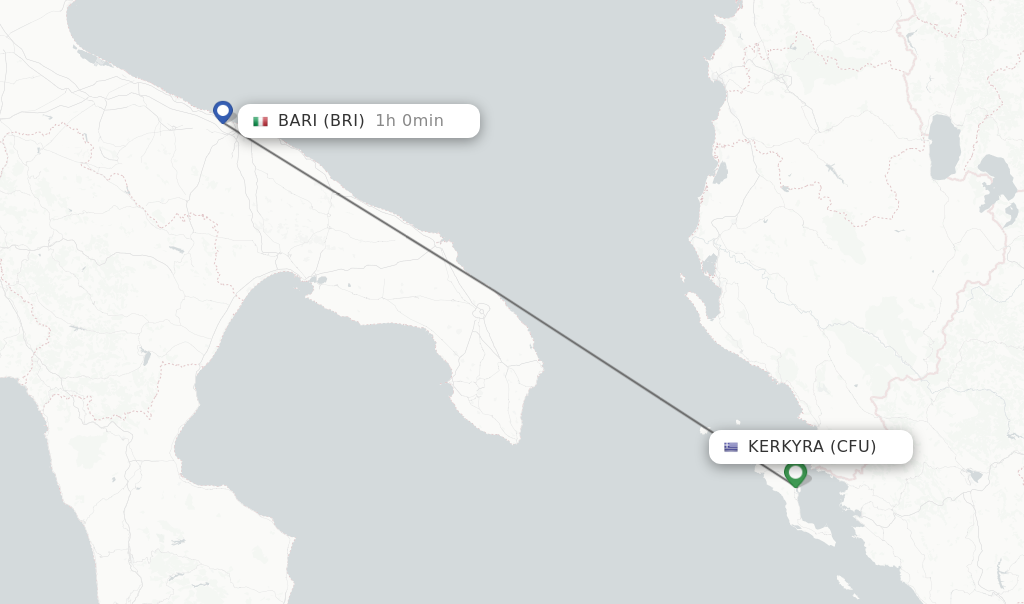 Flights from Kerkyra to Bari route map