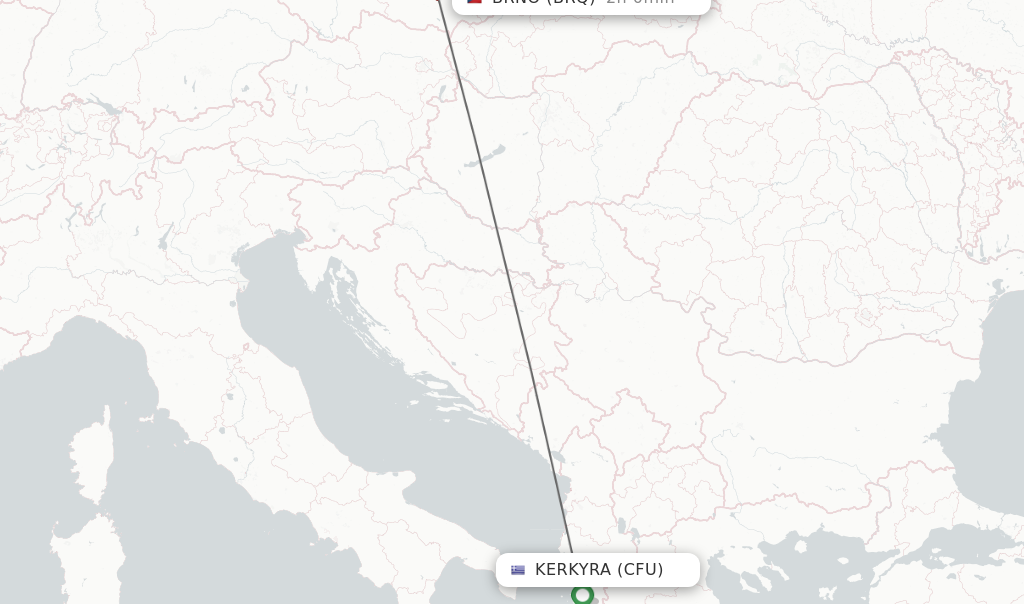 Flights from Kerkyra to Brno route map