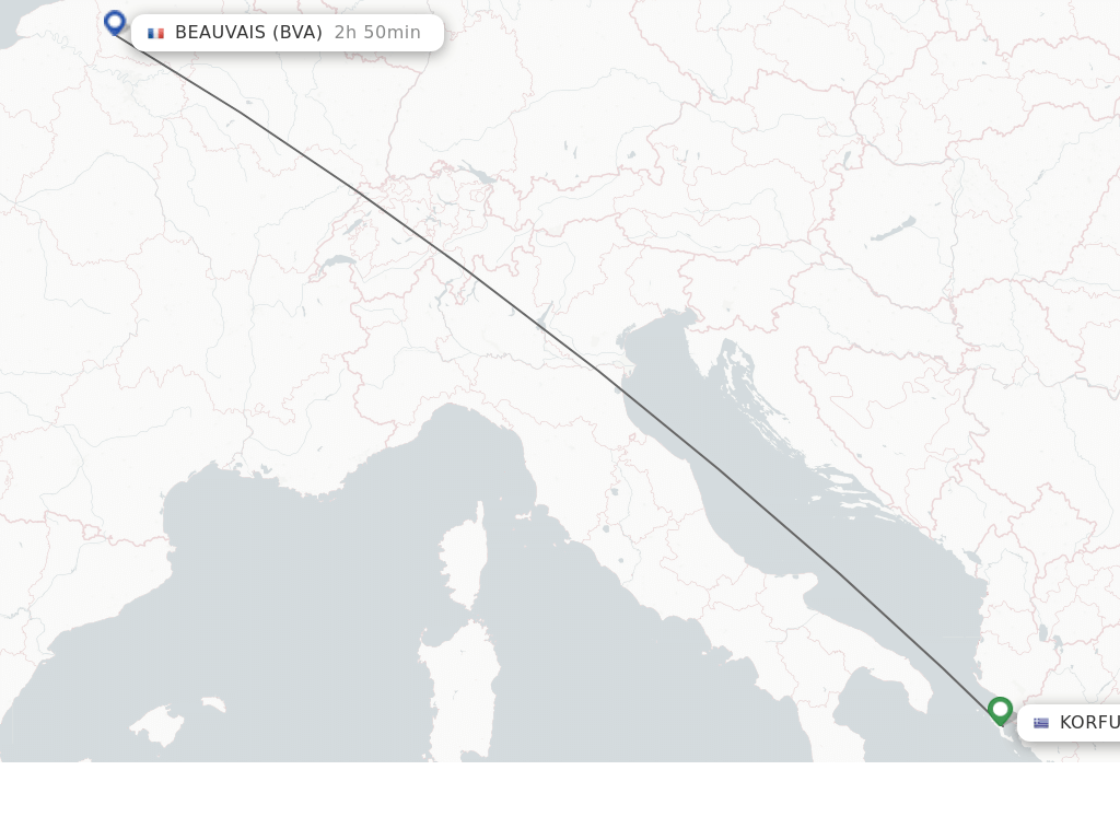 Flights from Kerkyra to Paris route map