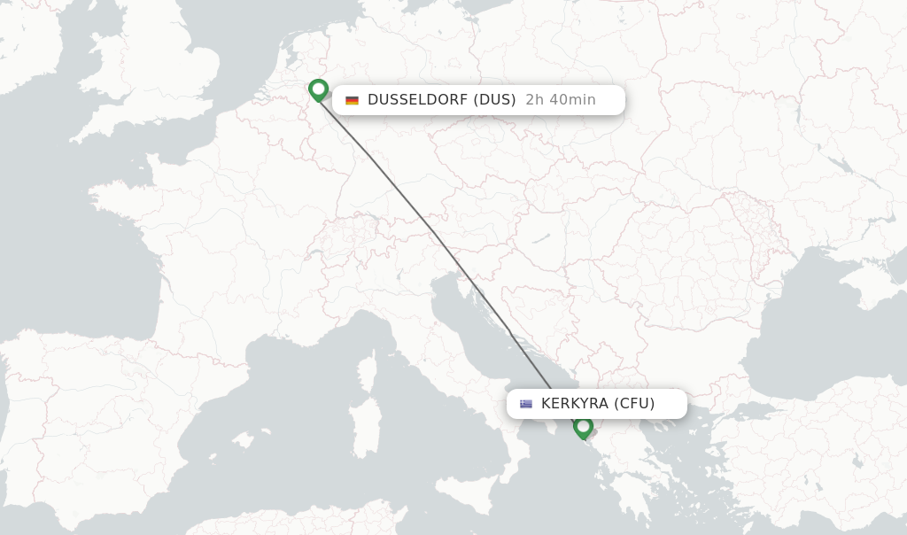 Flights from Kerkyra to Dusseldorf route map